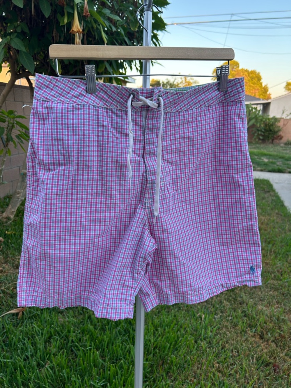 Ralph Lauren Pink and White Plaid Swim Trunks